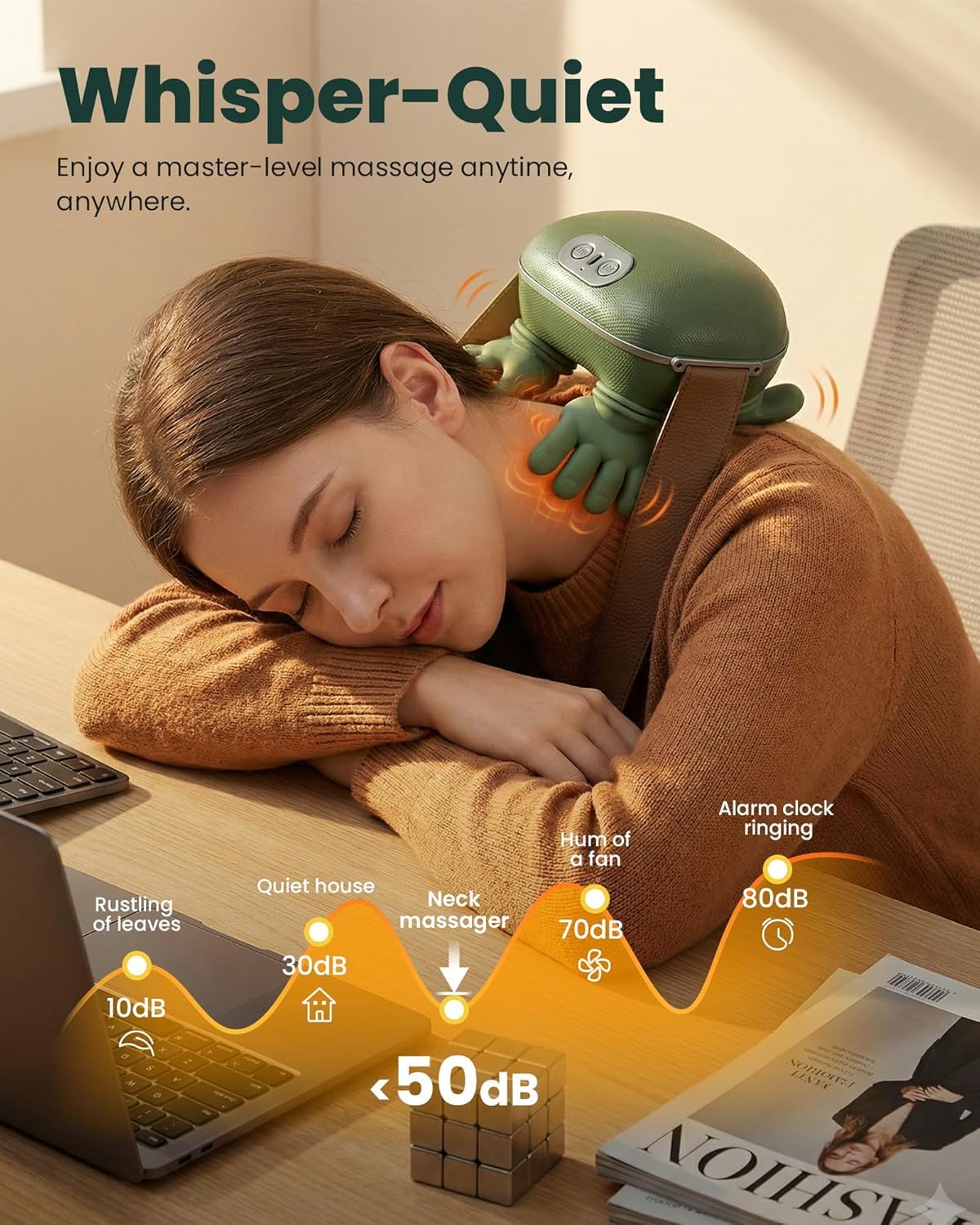 Bionic Heated Massager, Wireless Portable Shiatsu Neck and Back Massager, Electric Deep Tissue 4D Kneading Massage, Simulated Human Hand Design for Pain Relief and Muscle Relax for Adults.(Green)